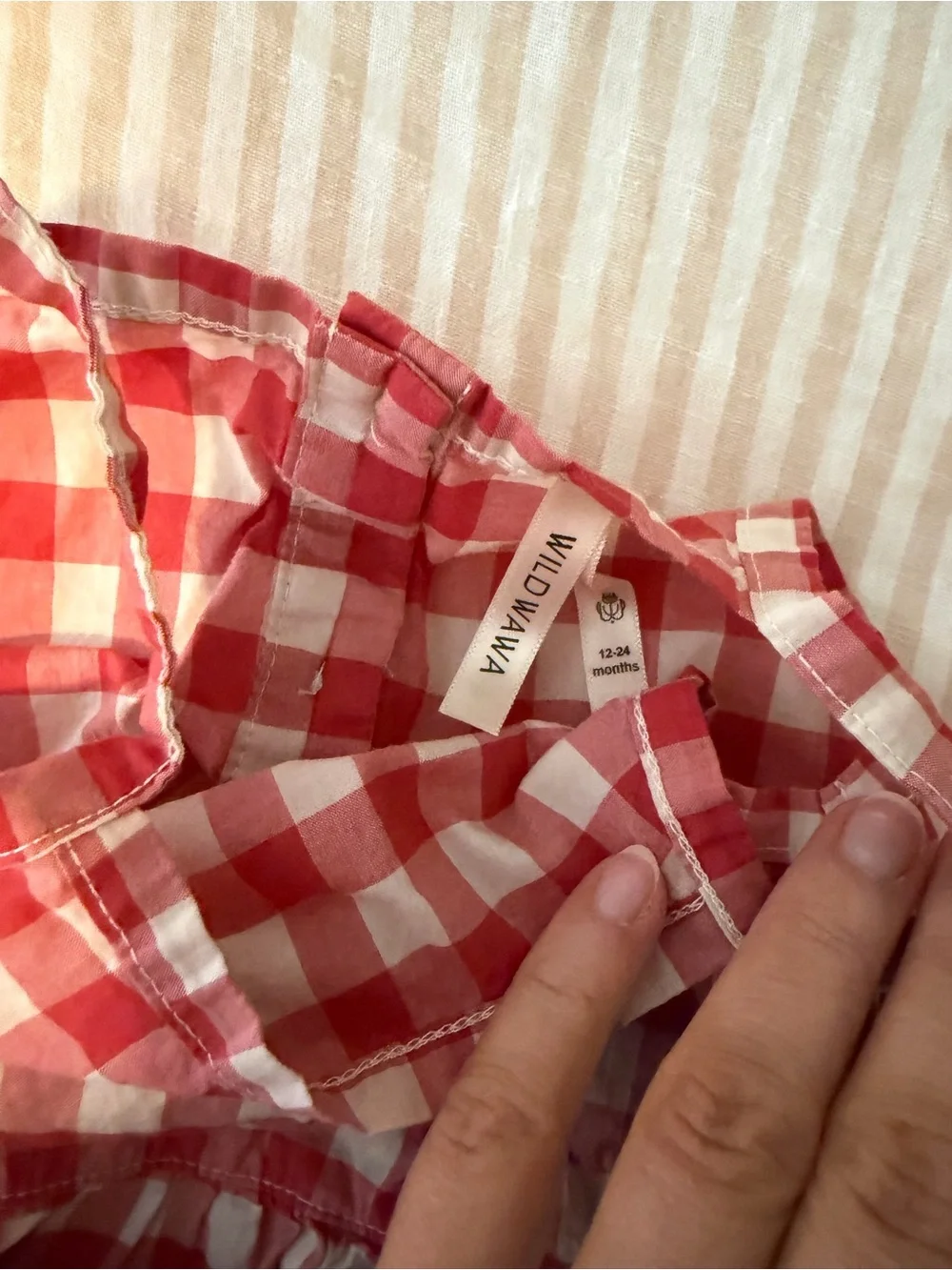 Girls Red Gingham Tank Top & Blue Chambray Ruffle Shorts Matching Set